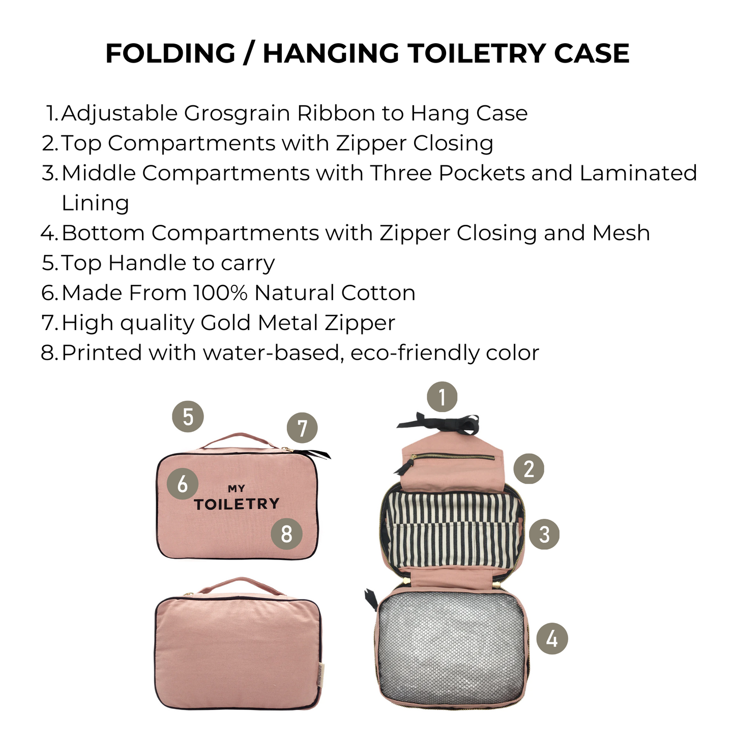 Folding/Hanging Toiletry Case, Pink/Blush - Concordia Style Boutique