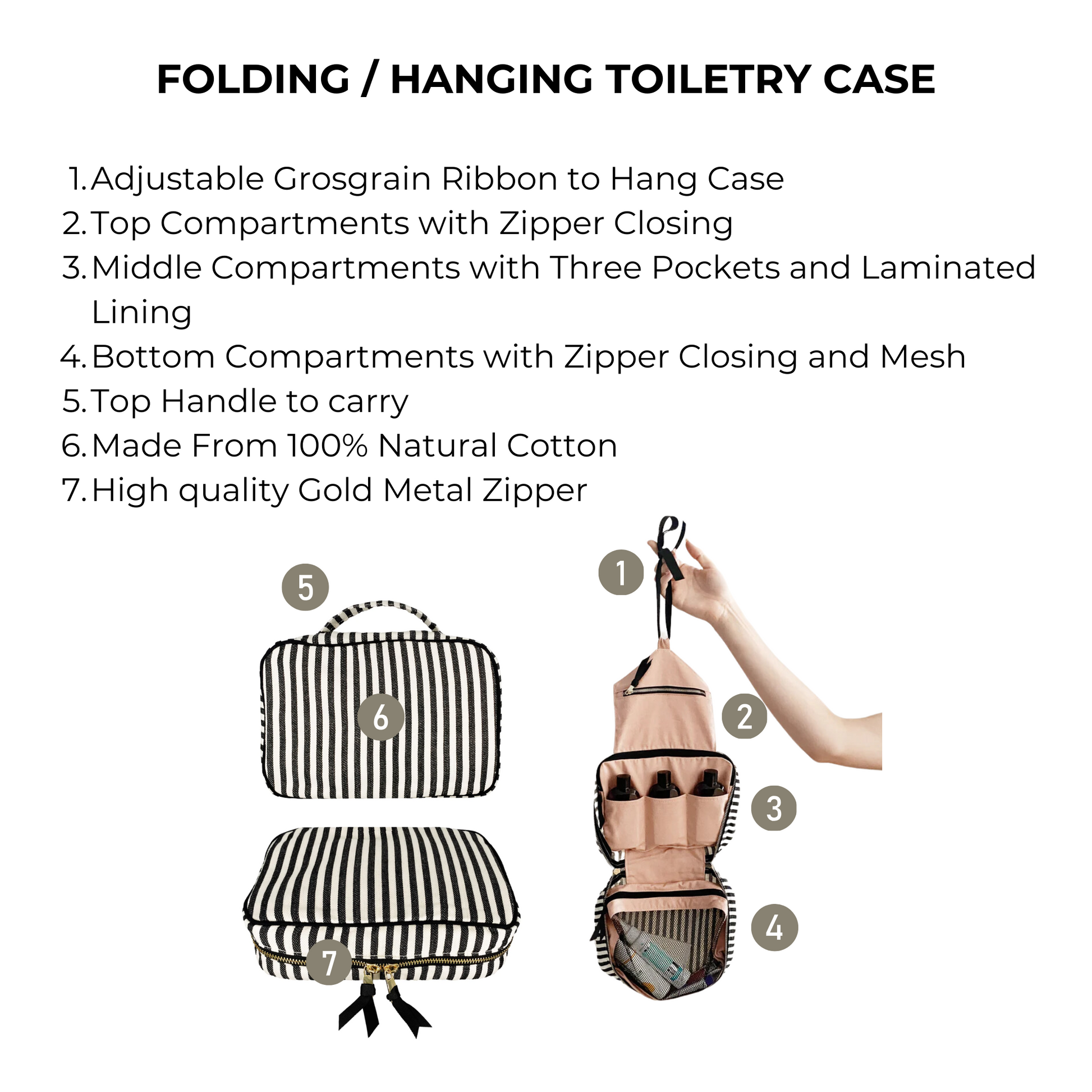 Folding/Hanging Toiletry Case, Striped - Concordia Style Boutique