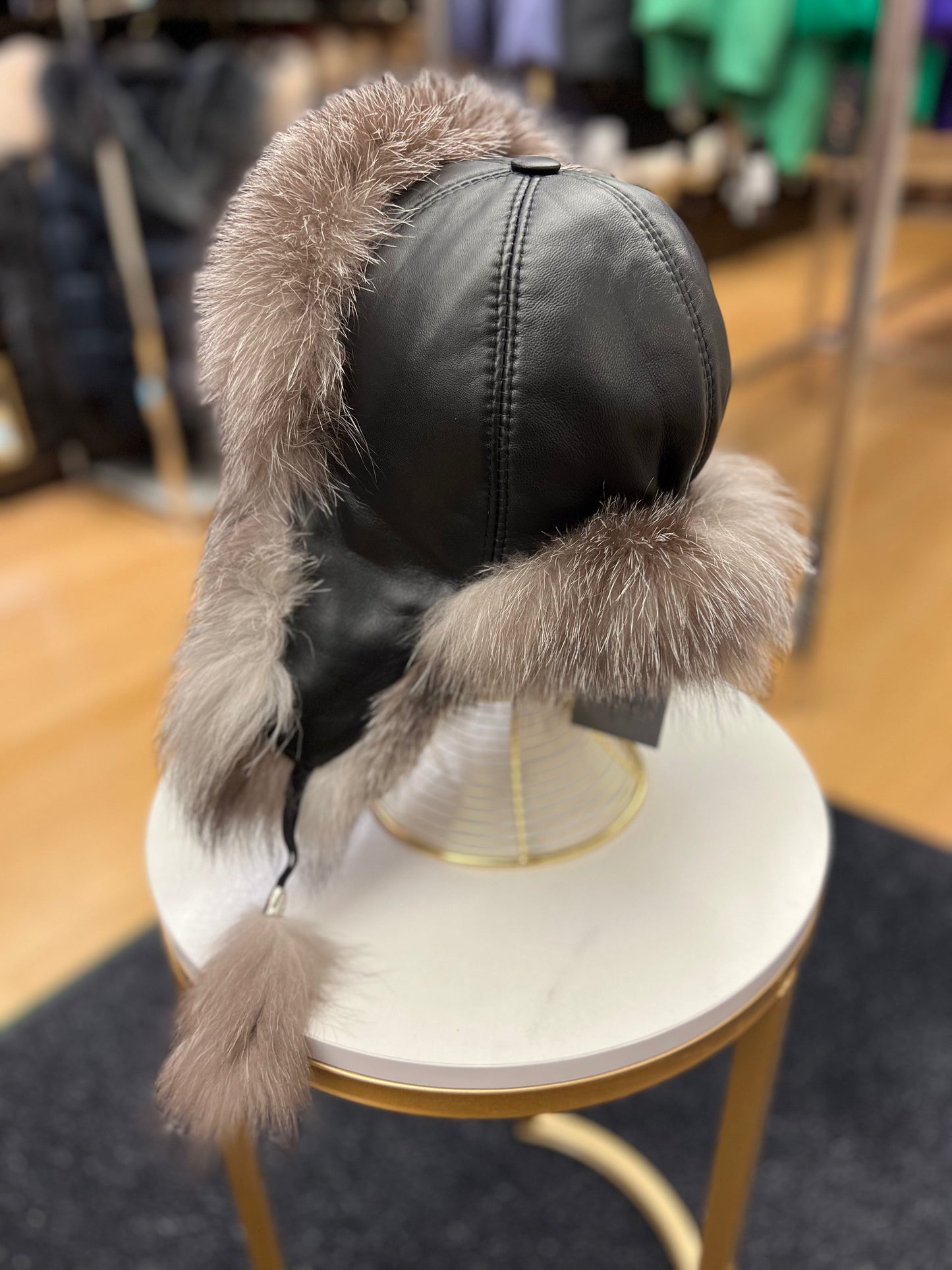 Genuine Silver Fox Fur Genuine Leather Hat