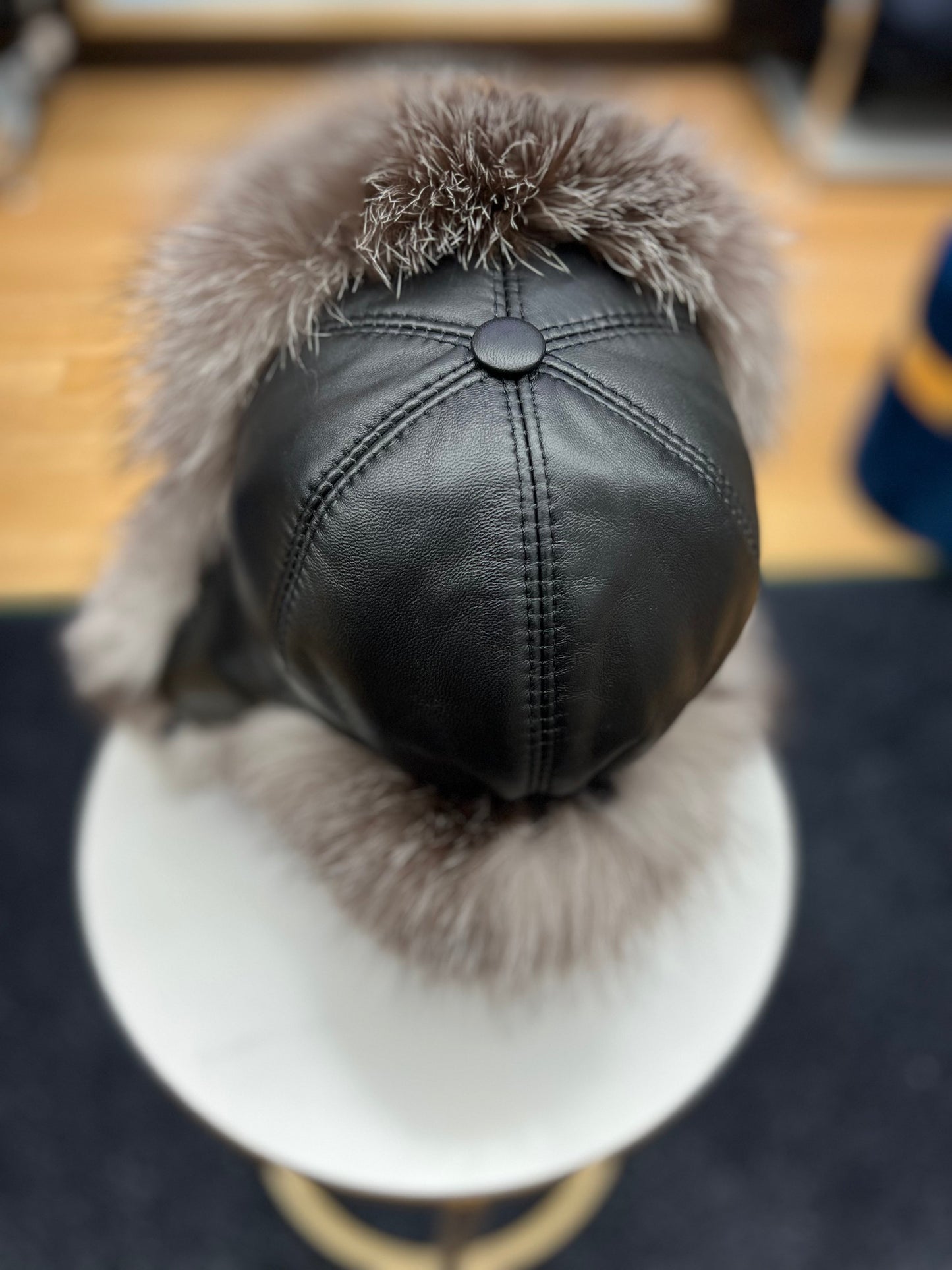 Genuine Silver Fox Fur Genuine Leather Hat