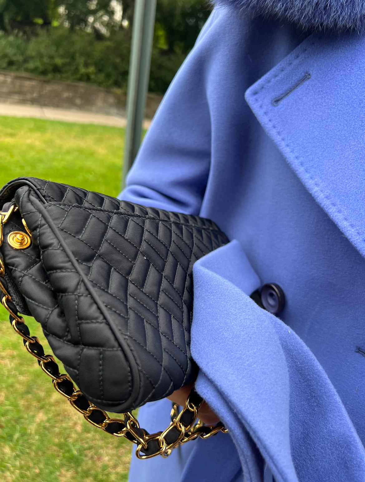 Genuine Polar Fox Collar Cashmere Wool Coat