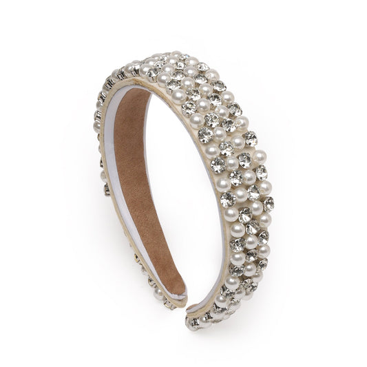 Anna Pearl 2in Glamband with Silver and White Rhinestones