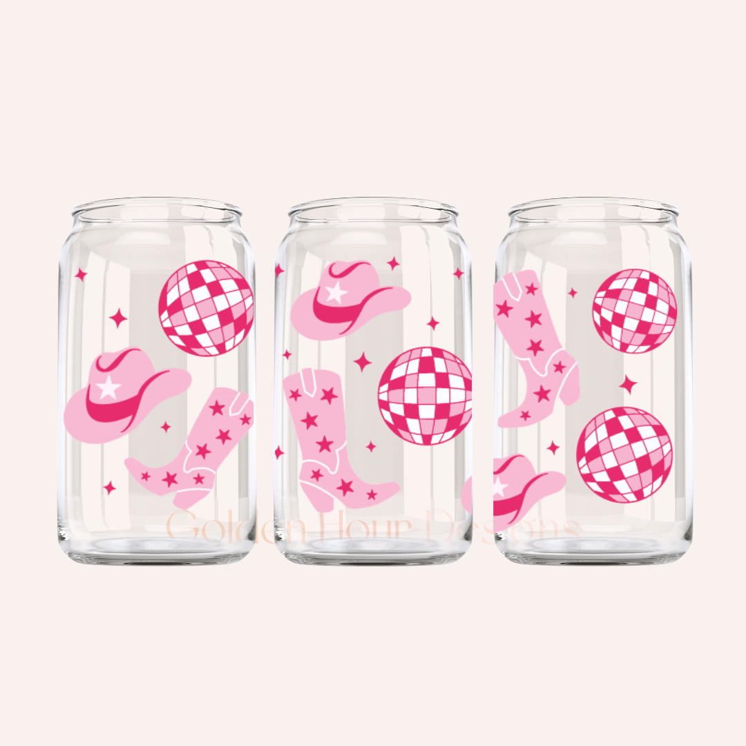Pink Disco Cowgirl Glass Cup - Concordia Style Boutique