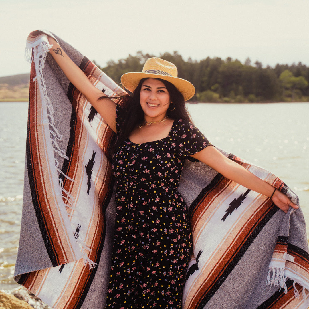 Grey Baja Mexican Diamond Yoga Blanket - Concordia Style Boutique