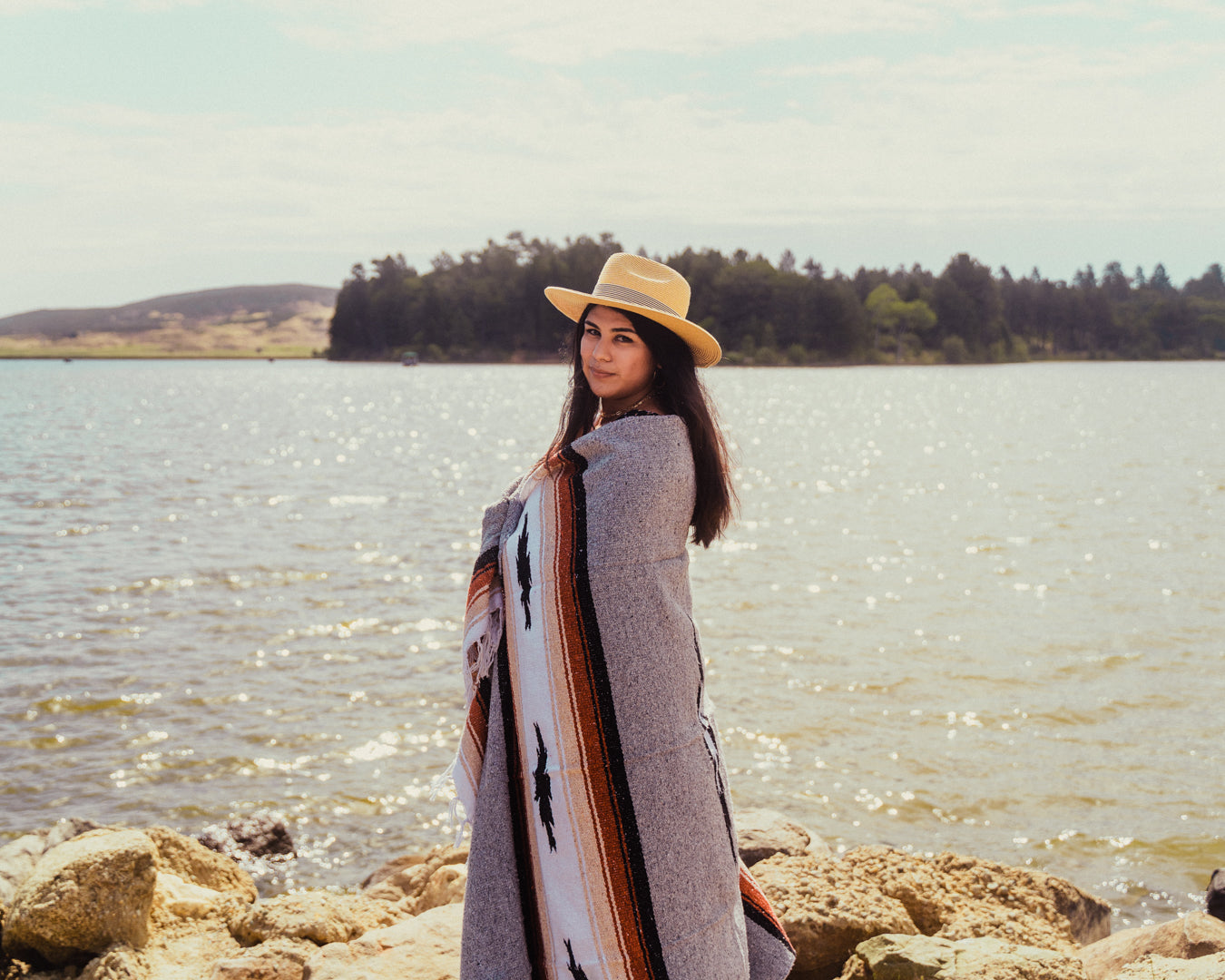 Grey Baja Mexican Diamond Yoga Blanket - Concordia Style Boutique