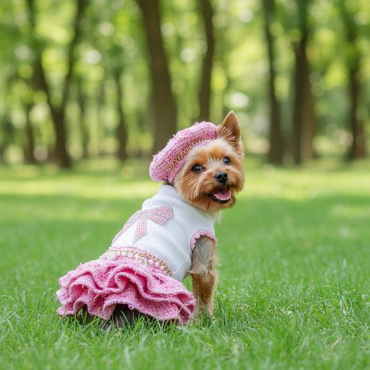 Handmade Chic Puppy Suit Pink Tweed Skirt Outfit