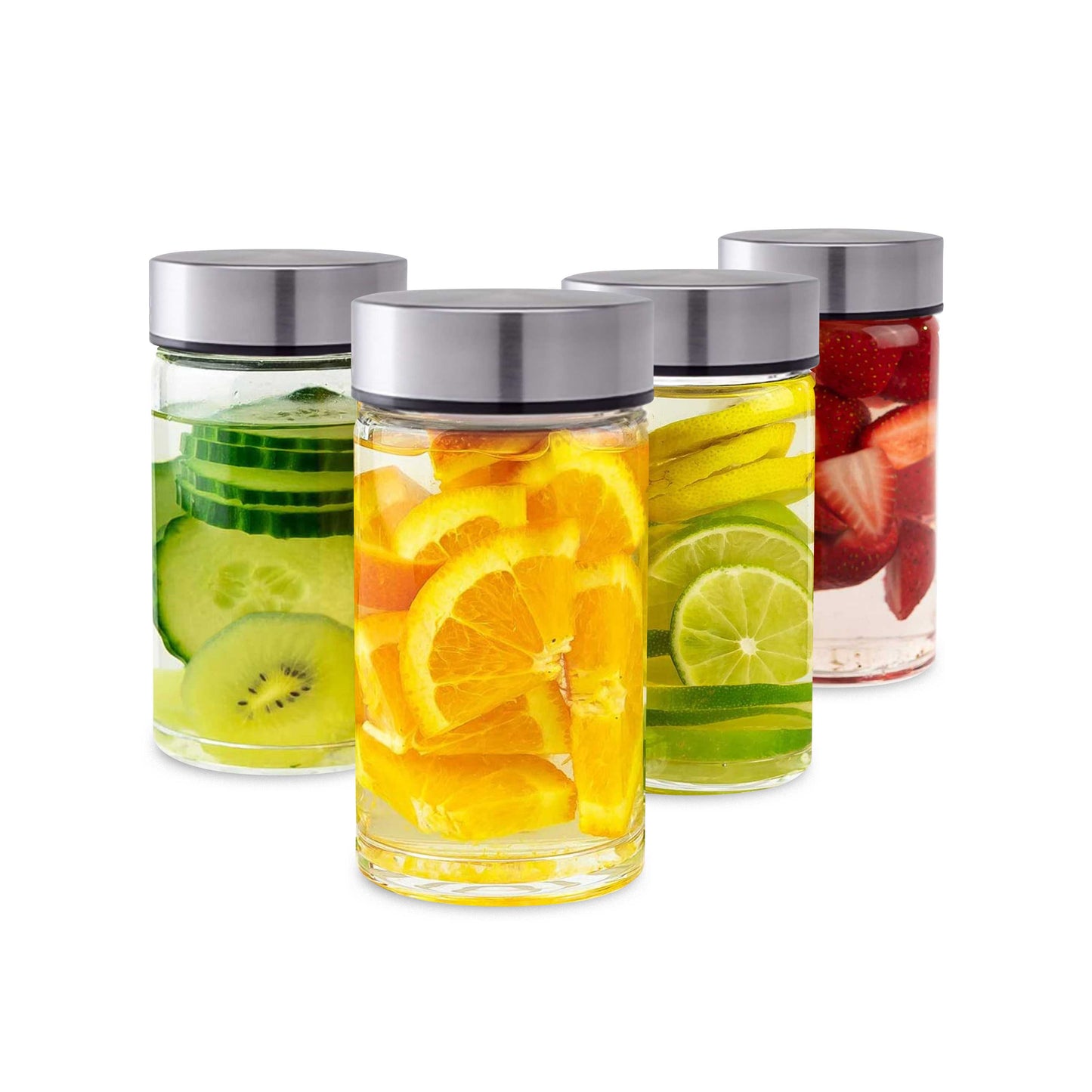 Skinny Series Wide Mouth Glass Bottles Set w/ Stainless Steel Lids, 10 oz