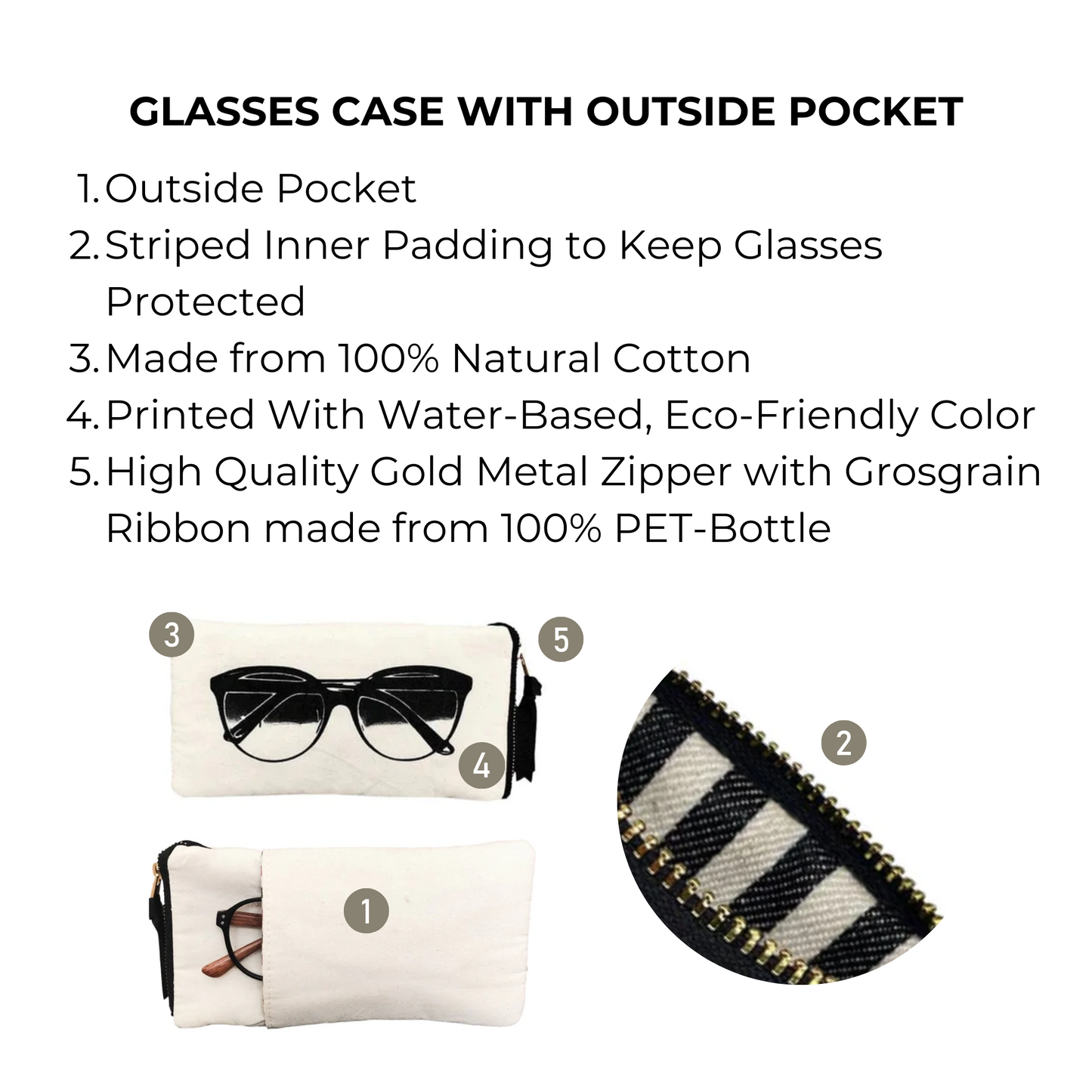 Glasses Case with Outside Pocket, Cream - Concordia Style Boutique