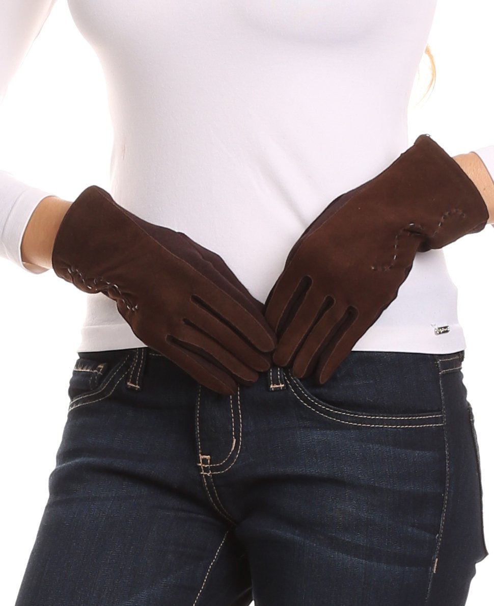 Sakkas Lidy Leather Embroidered Comfortable Warm Snow Touch Screen Finger Gloves - Concordia Style Boutique