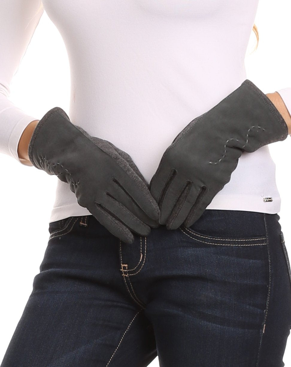 Sakkas Lidy Leather Embroidered Comfortable Warm Snow Touch Screen Finger Gloves - Concordia Style Boutique