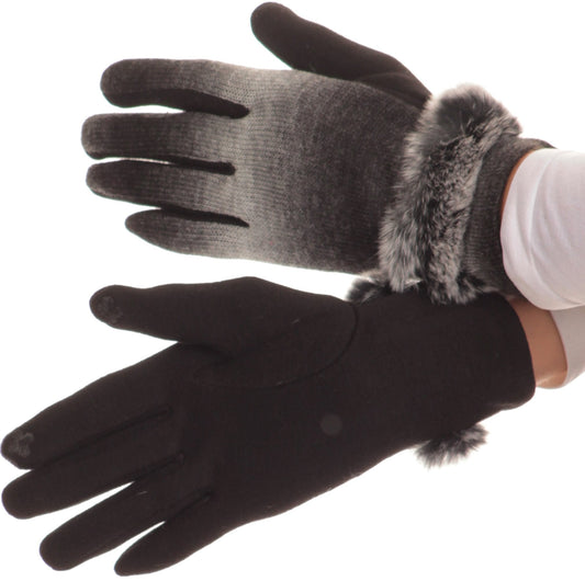 Sakkas Sophie Ombre Knitted Faux Fur Wrist Band Touch Screen Capable Gloves - Concordia Style Boutique
