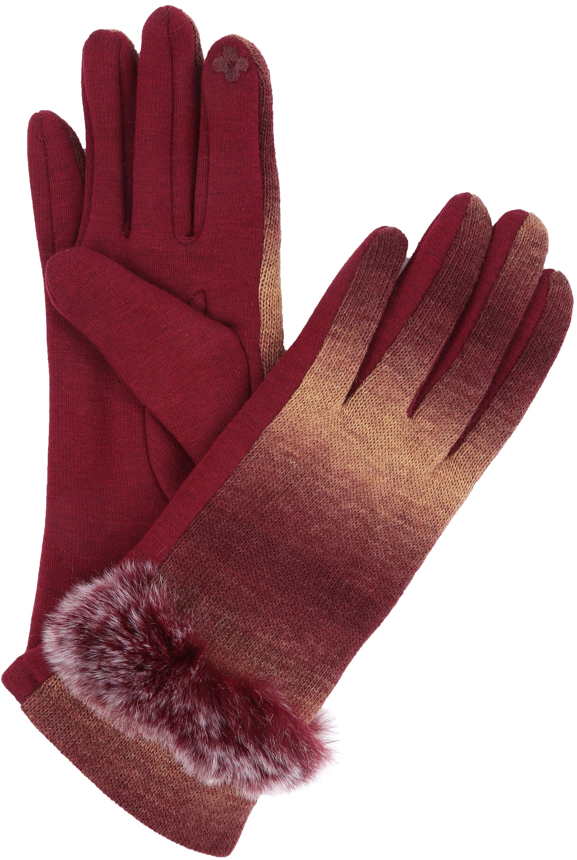 Sakkas Sophie Ombre Knitted Faux Fur Wrist Band Touch Screen Capable Gloves - Concordia Style Boutique