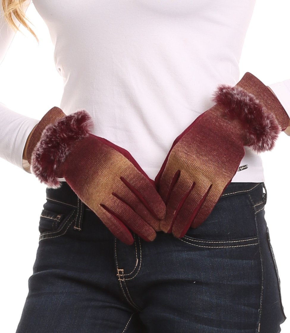 Sakkas Sophie Ombre Knitted Faux Fur Wrist Band Touch Screen Capable Gloves - Concordia Style Boutique