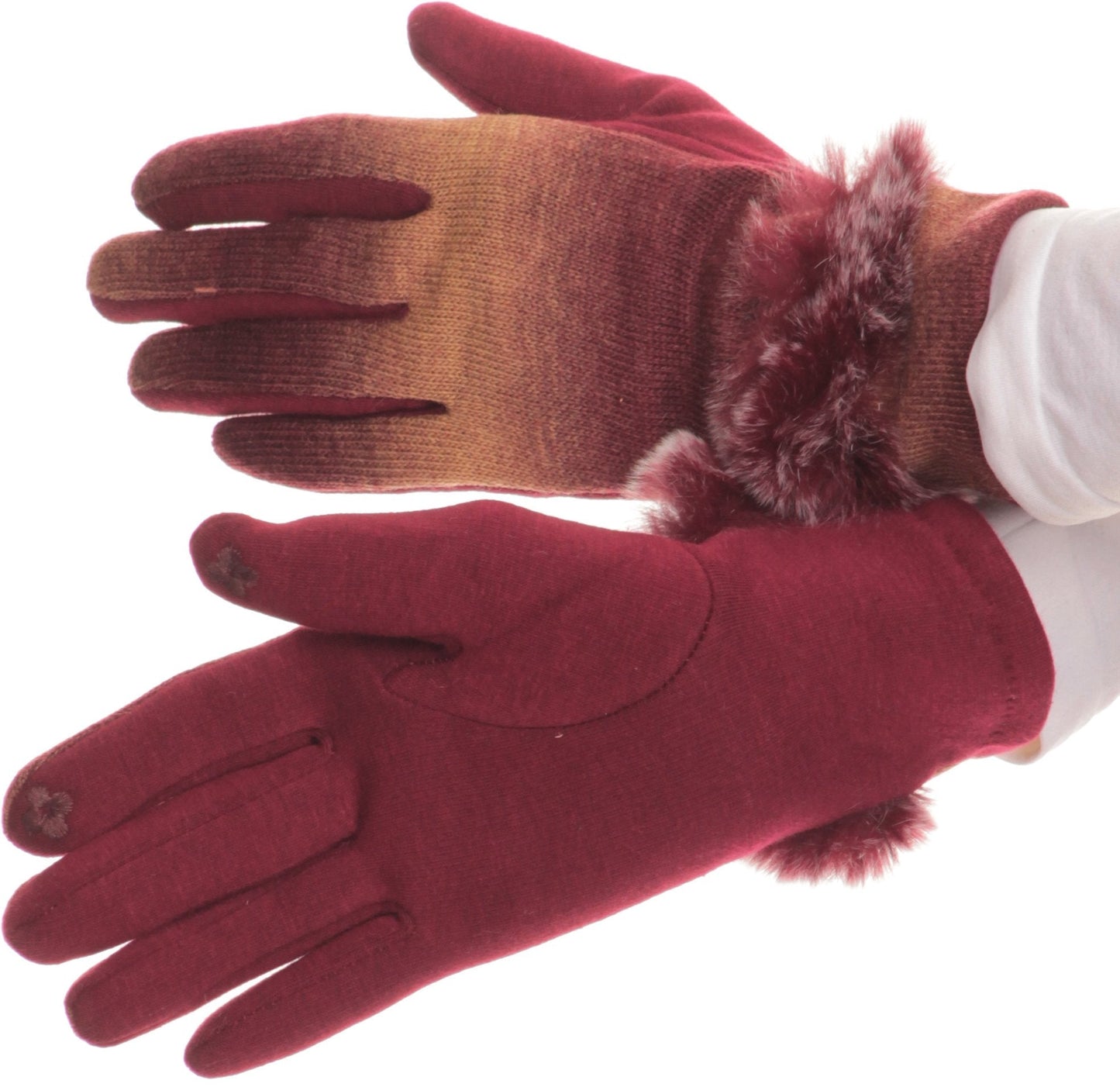 Sakkas Sophie Ombre Knitted Faux Fur Wrist Band Touch Screen Capable Gloves - Concordia Style Boutique