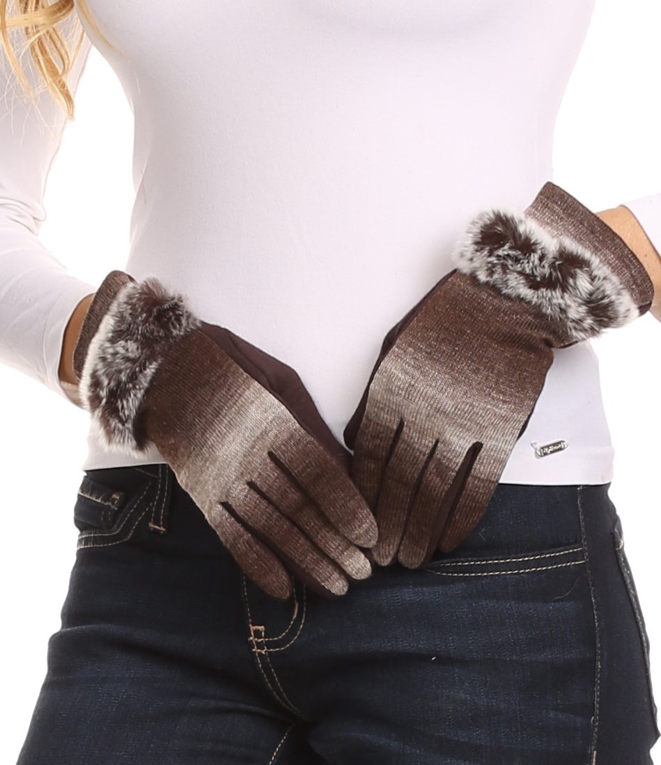 Sakkas Sophie Ombre Knitted Faux Fur Wrist Band Touch Screen Capable Gloves - Concordia Style Boutique