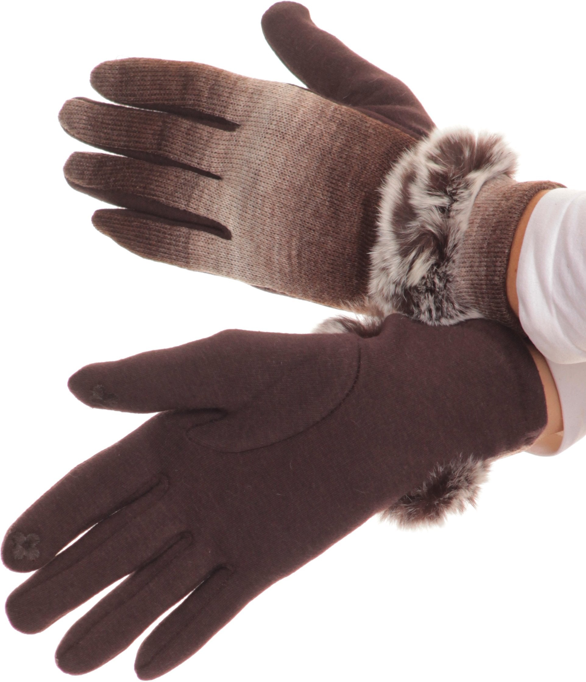 Sakkas Sophie Ombre Knitted Faux Fur Wrist Band Touch Screen Capable Gloves - Concordia Style Boutique