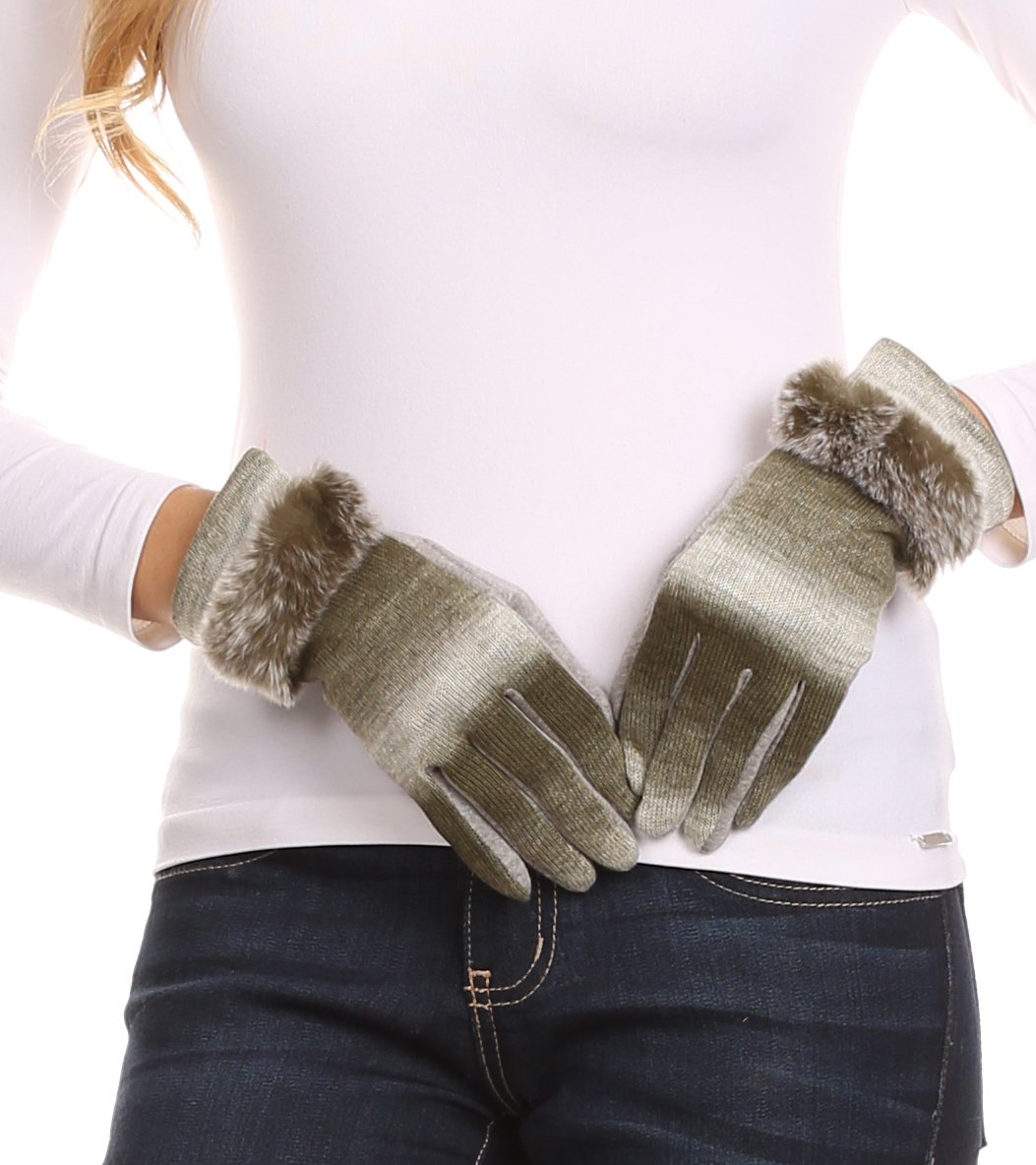 Sakkas Sophie Ombre Knitted Faux Fur Wrist Band Touch Screen Capable Gloves - Concordia Style Boutique