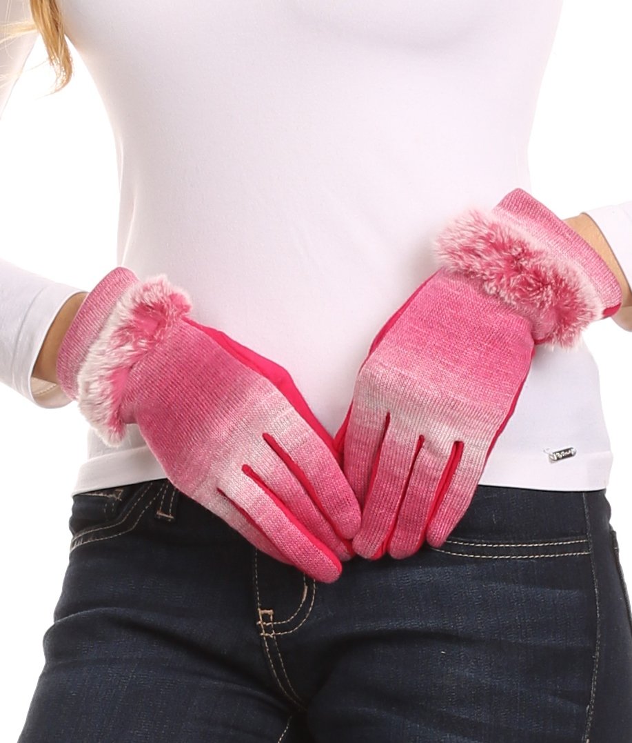 Sakkas Sophie Ombre Knitted Faux Fur Wrist Band Touch Screen Capable Gloves - Concordia Style Boutique