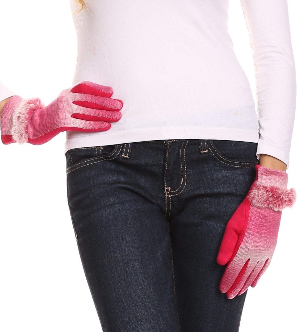 Sakkas Sophie Ombre Knitted Faux Fur Wrist Band Touch Screen Capable Gloves - Concordia Style Boutique