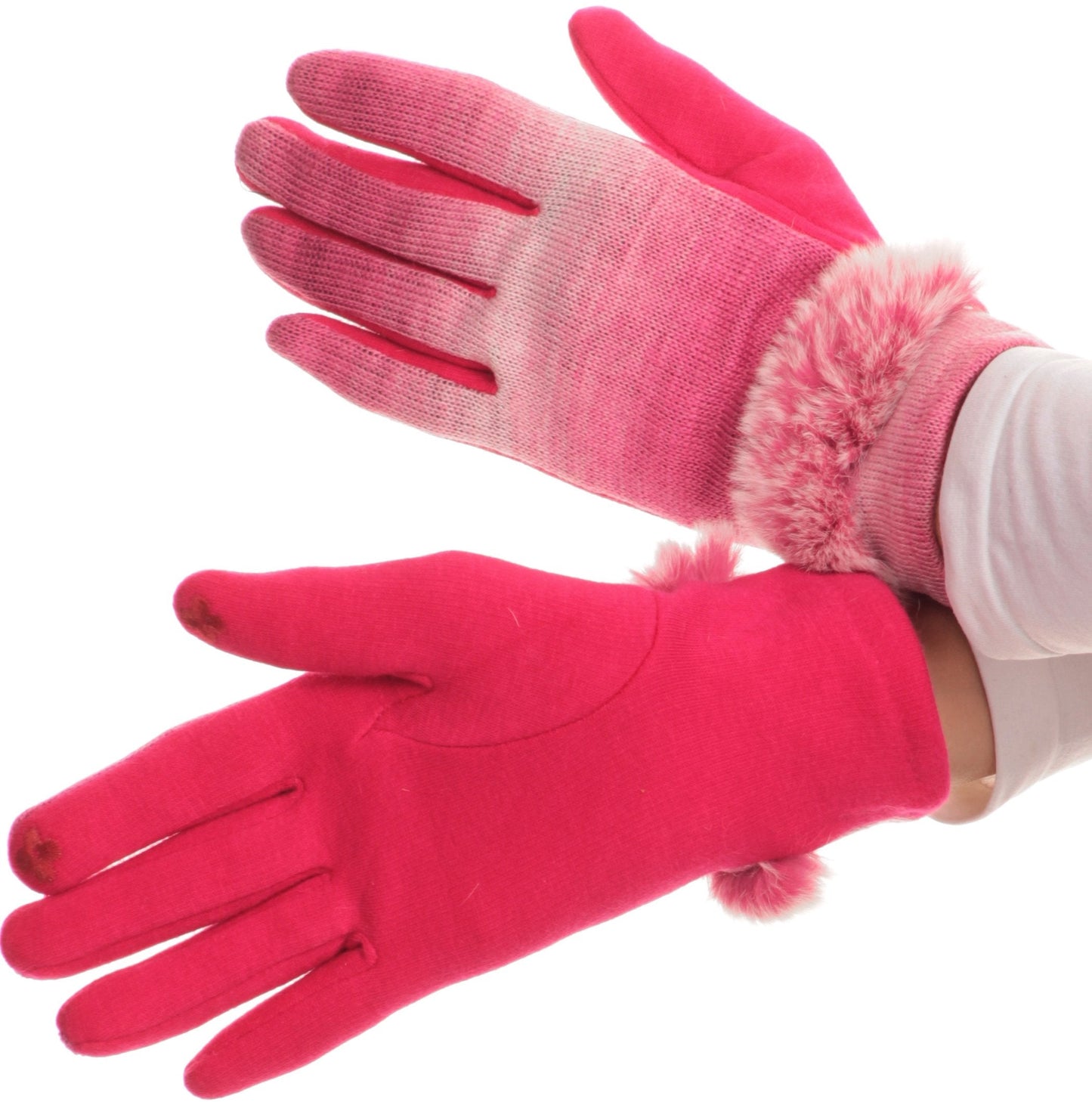 Sakkas Sophie Ombre Knitted Faux Fur Wrist Band Touch Screen Capable Gloves - Concordia Style Boutique