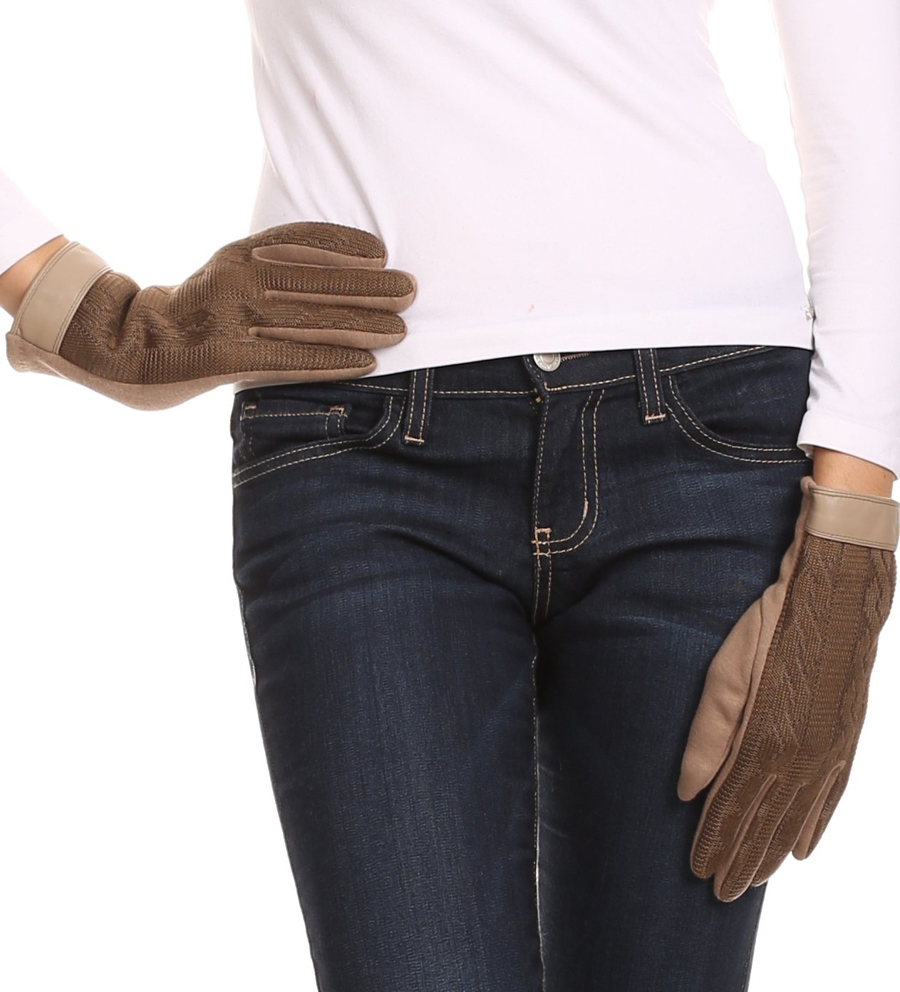Sakkas Rayanne Soft Classic Knit Faux Leather Wrist Band Touch Screen Warm Gloves - Concordia Style Boutique