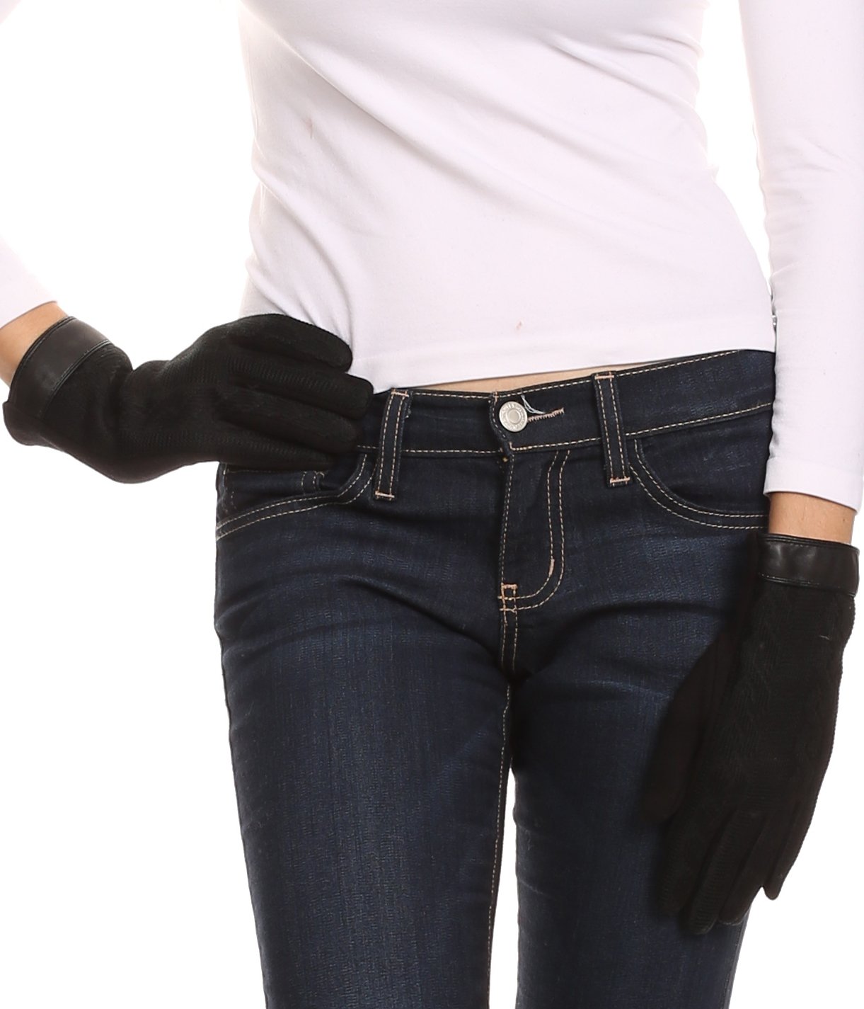 Sakkas Rayanne Soft Classic Knit Faux Leather Wrist Band Touch Screen Warm Gloves - Concordia Style Boutique