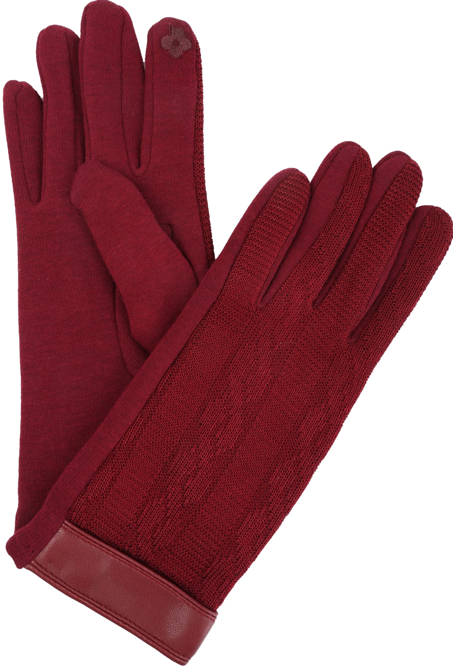 Sakkas Rayanne Soft Classic Knit Faux Leather Wrist Band Touch Screen Warm Gloves - Concordia Style Boutique
