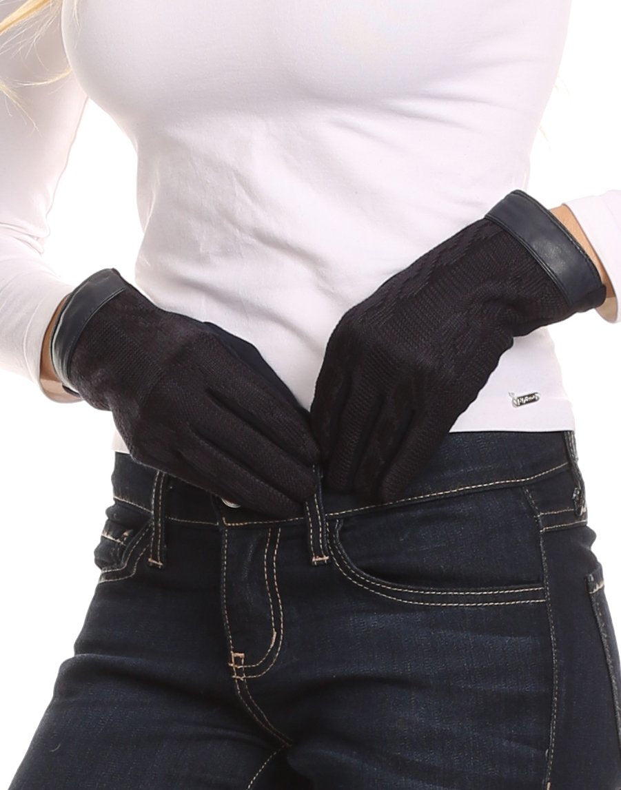 Sakkas Rayanne Soft Classic Knit Faux Leather Wrist Band Touch Screen Warm Gloves - Concordia Style Boutique