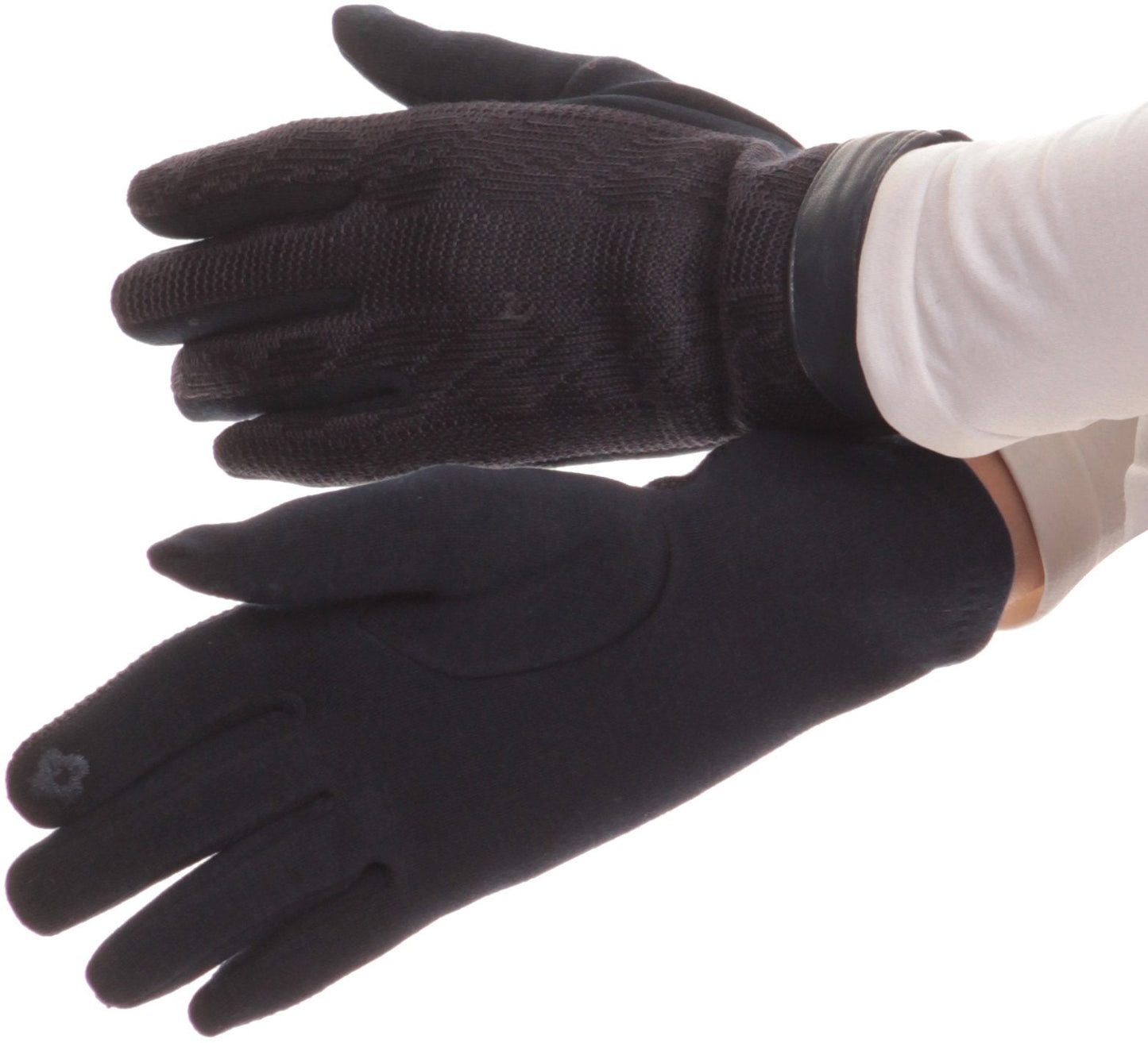 Sakkas Rayanne Soft Classic Knit Faux Leather Wrist Band Touch Screen Warm Gloves - Concordia Style Boutique