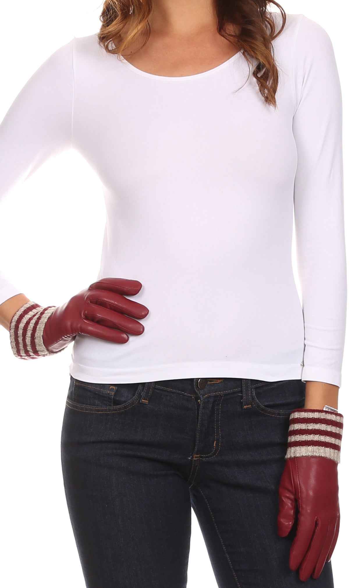 Sakkas Oda Warm Striped Wool Cuff Winter Touch Screen Wrist Length Gloves - Concordia Style Boutique