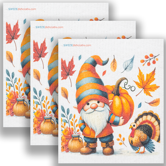 Eco-Friendly Swedish Dishcloths - Thanksgiving Gnome and Turkey set of 3 - Concordia Style Boutique
