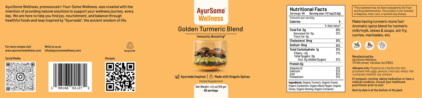 Golden Turmeric Blend | Organic spice blend for Turmeric Milk & cooking
