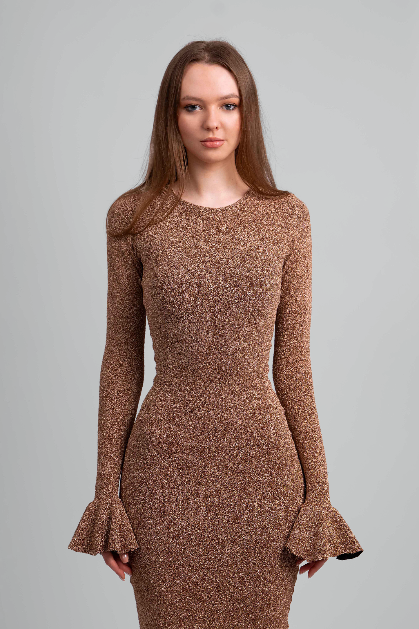 Govina Long Sleeve Copper Dress