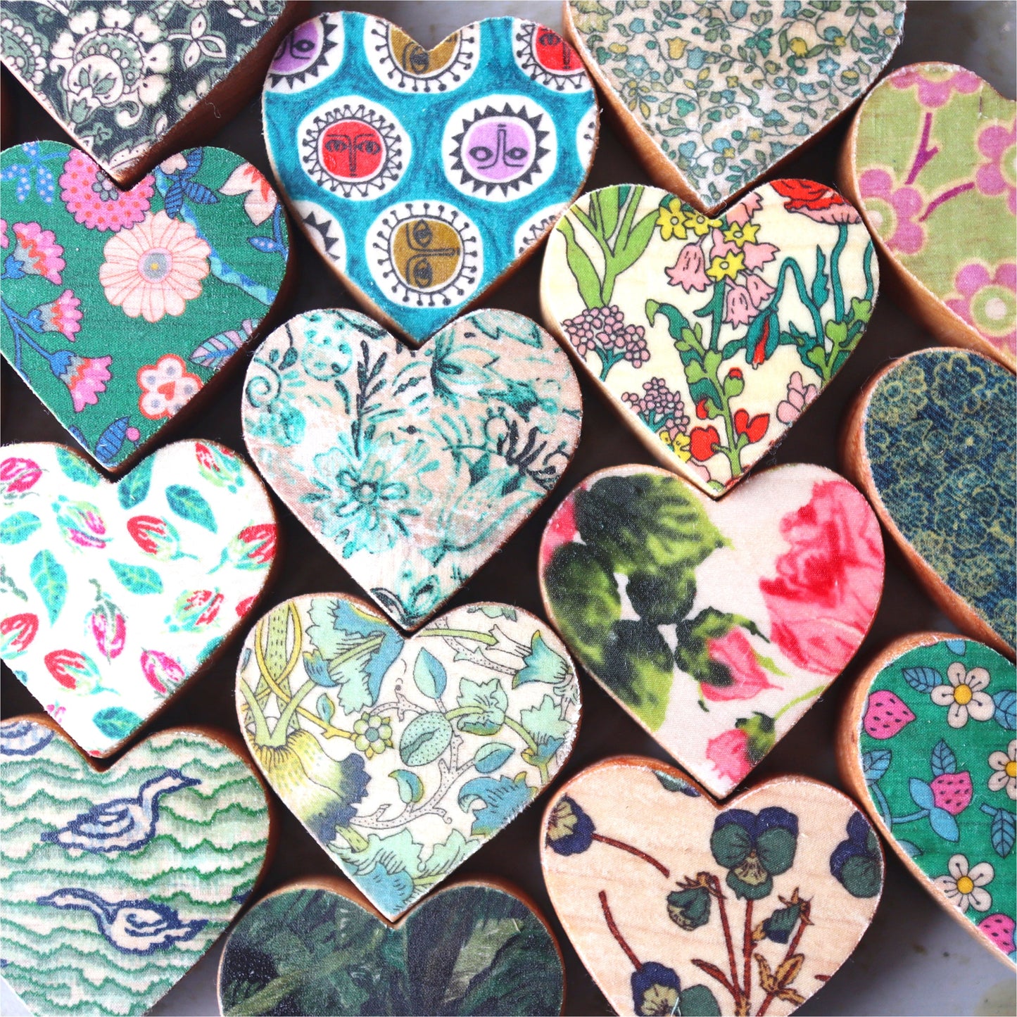 Fabric-Faced Wooden Hearts