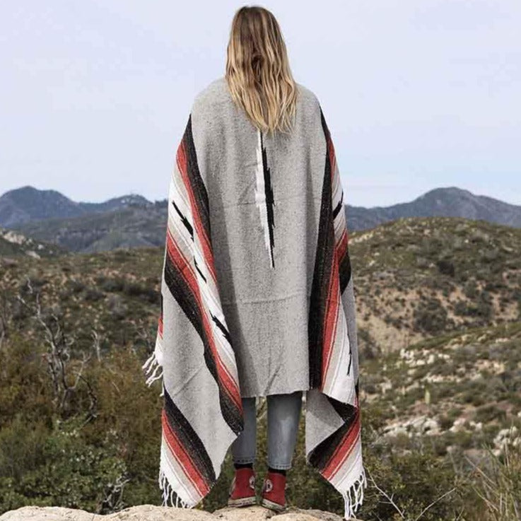 Grey Baja Mexican Diamond Yoga Blanket - Concordia Style Boutique