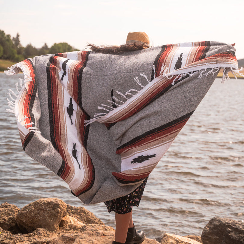 Grey Baja Mexican Diamond Yoga Blanket - Concordia Style Boutique