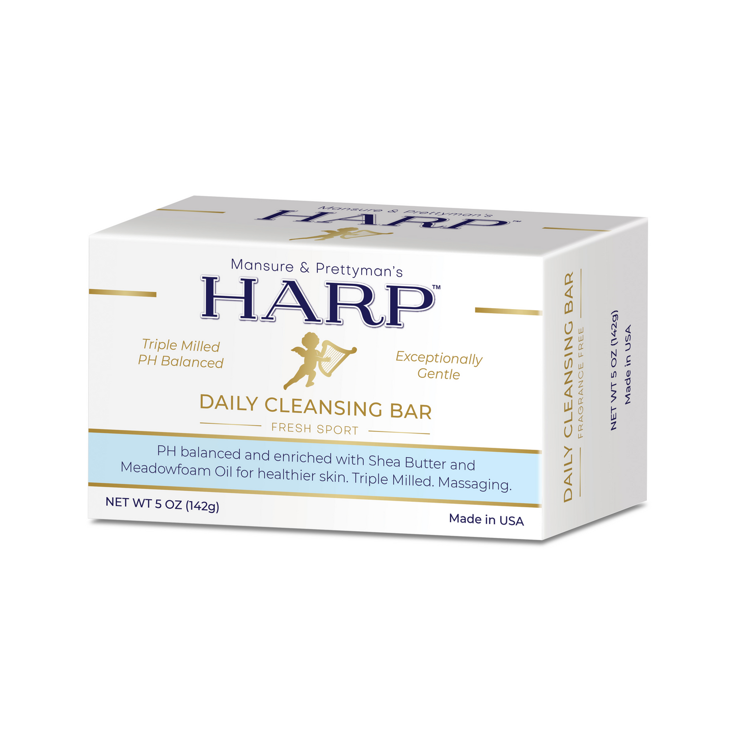 HARP pH-Balanced Body Wash Bar - Exceptionally Gentle For Dry or Sensitive Skin + Shea Butter-Borage oil- Meadowfoam | Non-Comedogenic | Soap-Free, Lye-Free. FRESH SPORT FRAGRANCE. 5oz