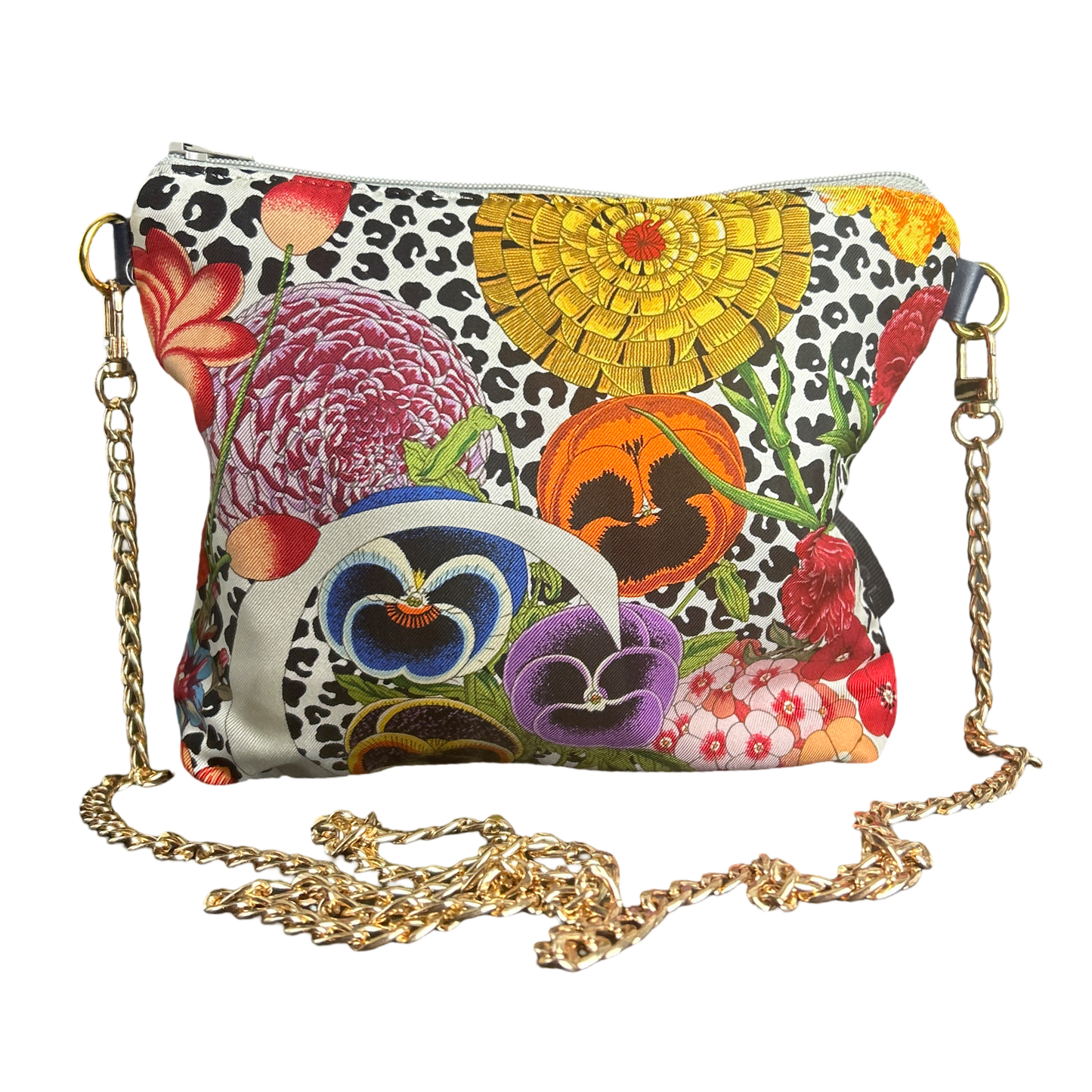 Floral Leopard Vintage Silk Scarf Crossbody Bag