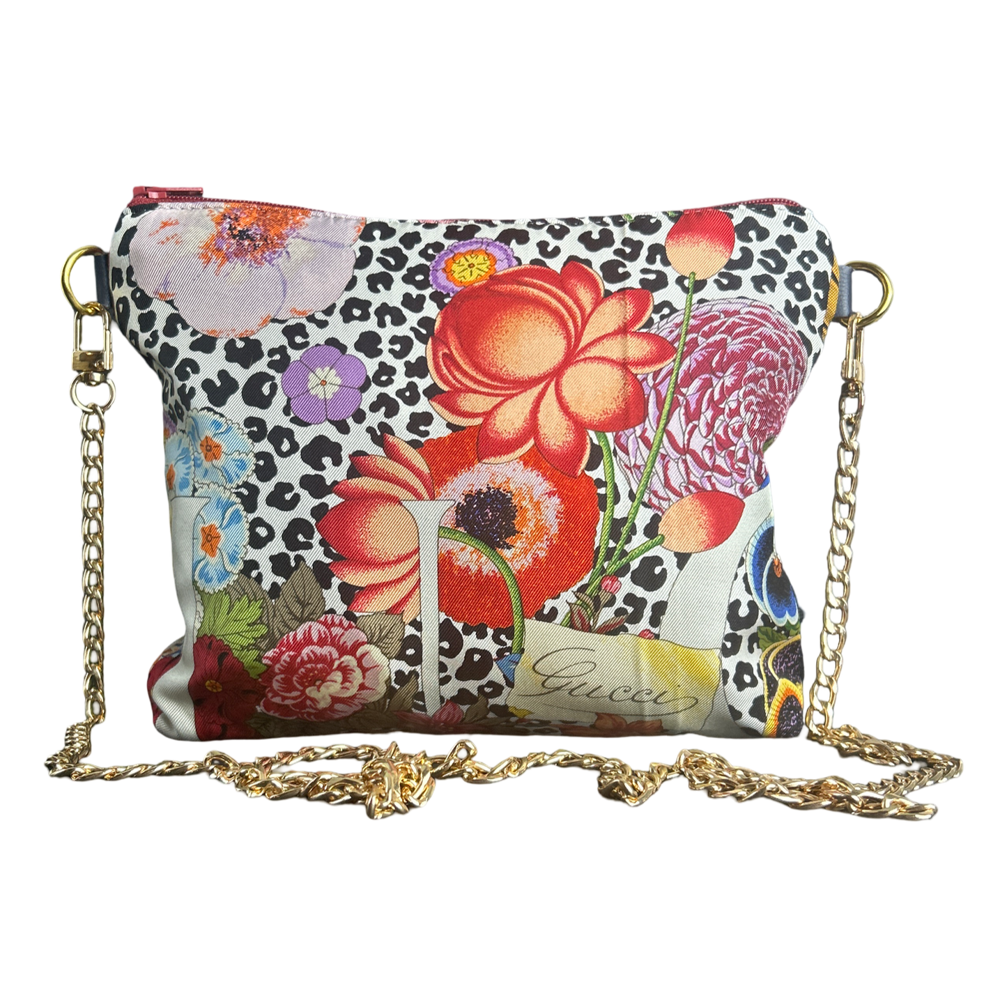 Floral Leopard Vintage Silk Scarf Crossbody Bag