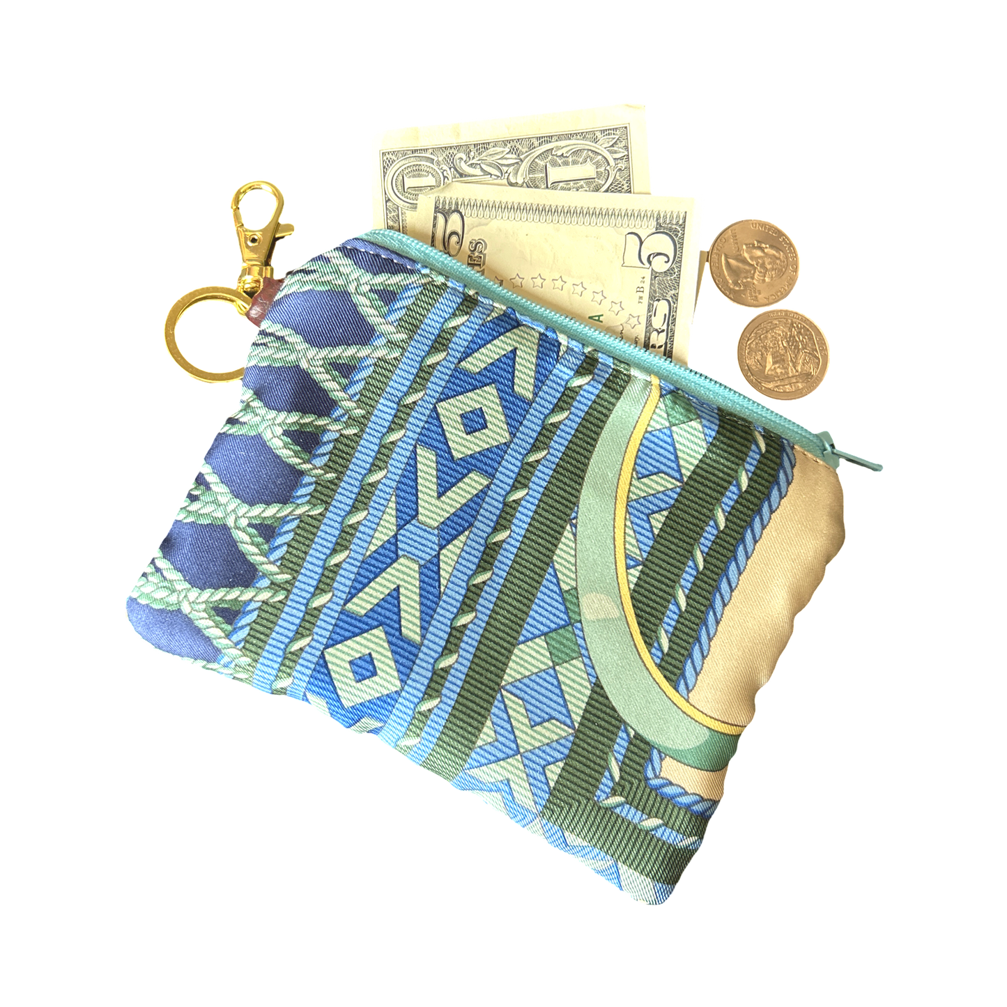 Fringe Harness Vintage Silk Scarf Coffee Run Keychain Bag