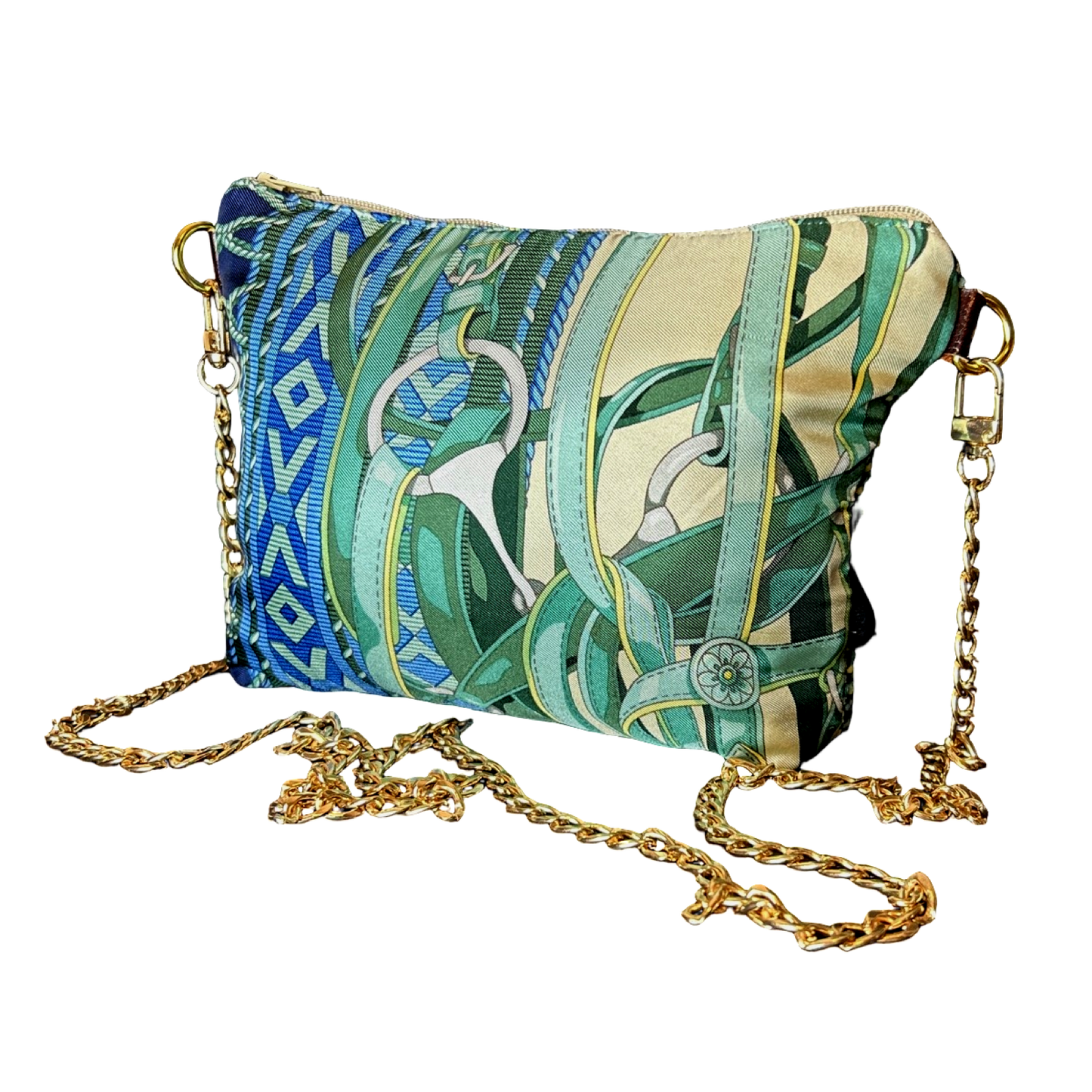 Fringe Harness Vintage Silk Scarf Crossbody Bag