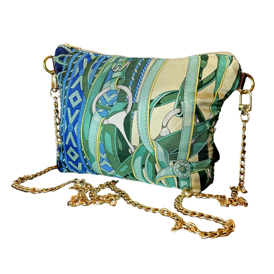 Fringe Harness Vintage Silk Scarf Crossbody Bag