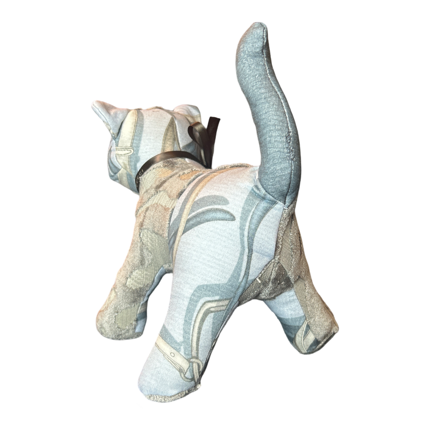 Equestrian Gray Vintage Silk Scarf Patchwork Kitten