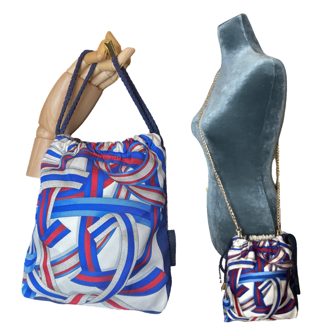 Ribbons Vintage Scarf Drawstring Crossbody Bag