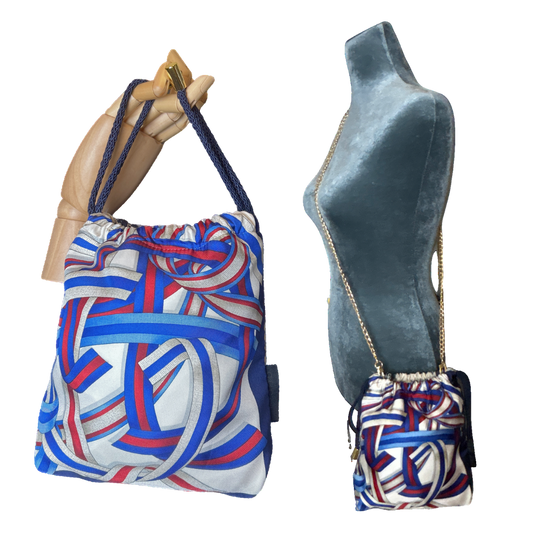 Ribbons Vintage Scarf Drawstring Crossbody Bag