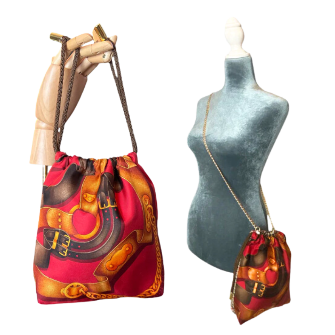 Red Harness Vintage Scarf Drawstring Crossbody Bag
