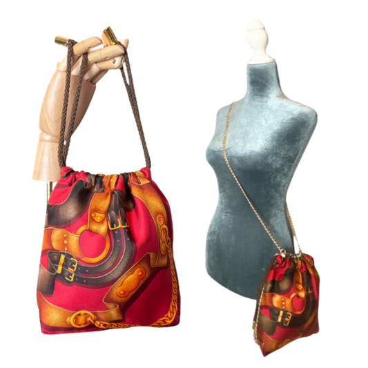 Red Harness Vintage Scarf Drawstring Crossbody Bag