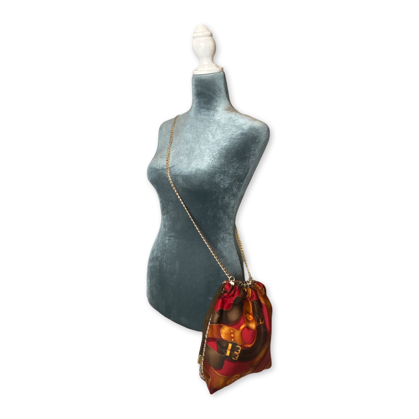 Red Harness Vintage Scarf Drawstring Crossbody Bag