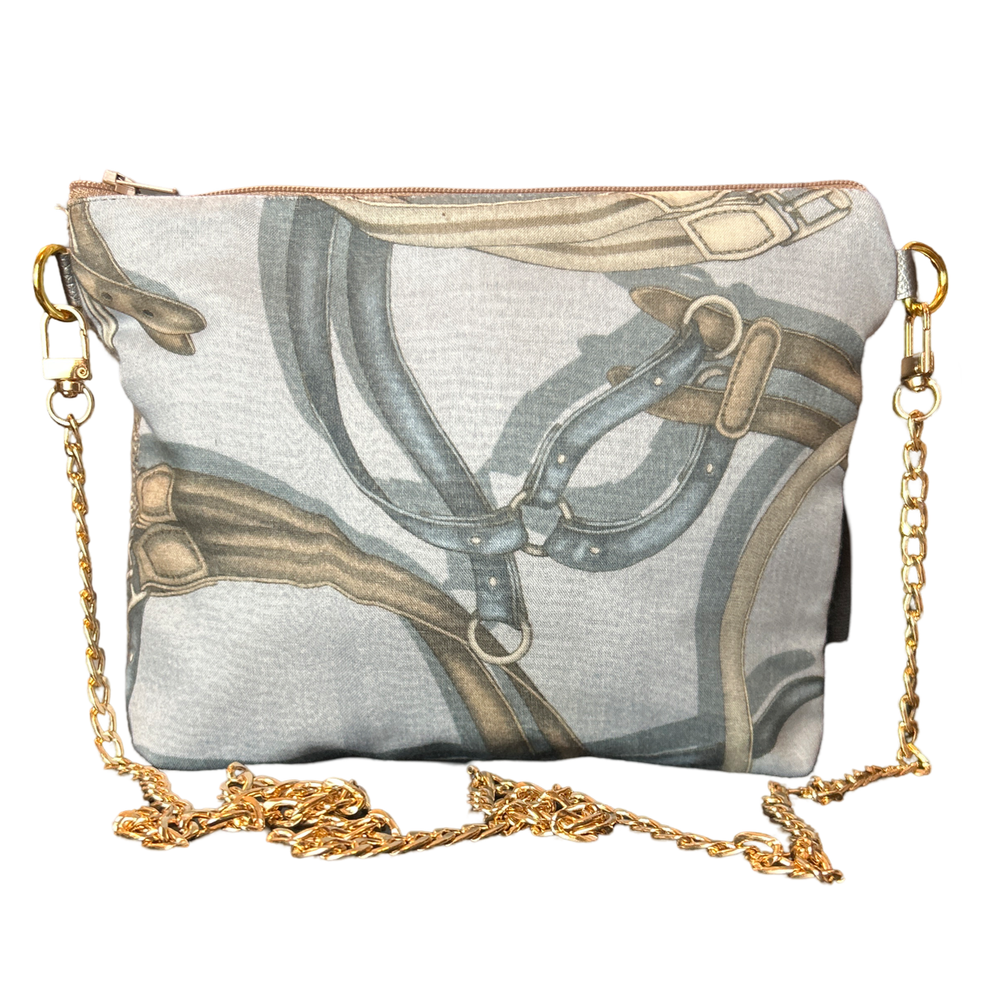Equestrian Gray Vintage Silk Scarf Crossbody Bag
