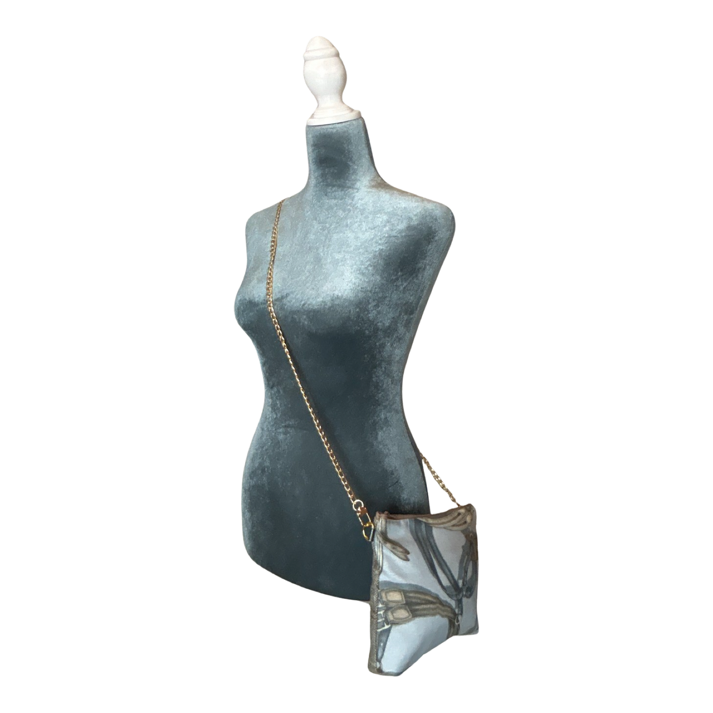 Equestrian Gray Vintage Silk Scarf Crossbody Bag